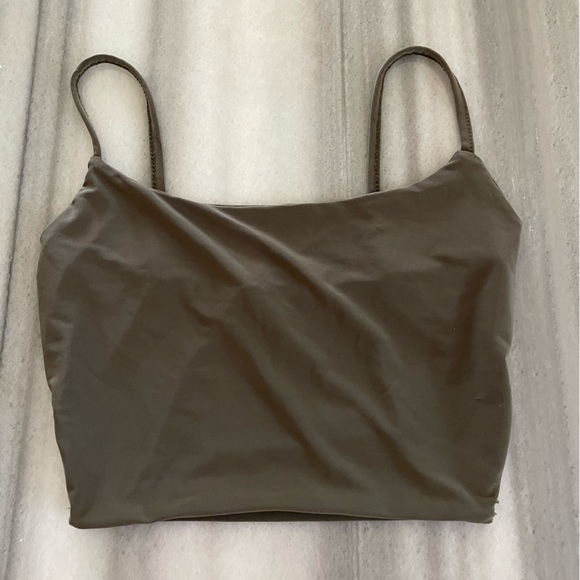 Green/Olive Slinky Crop Top 0 New - Picture 2 of 3